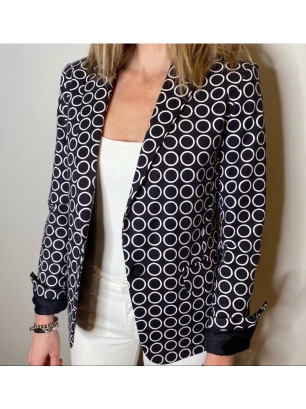 Michael Kors navy geometric work office professional tailored blazer size 0